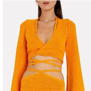 NWT CULT GAIA Heather Strappy Sexy Knit Wrap Crop Top Marigold  Orange XS